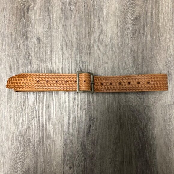 Vintage Wide Leather Belt Western Handtooled Silver Statement Chunky Buckle main image 4